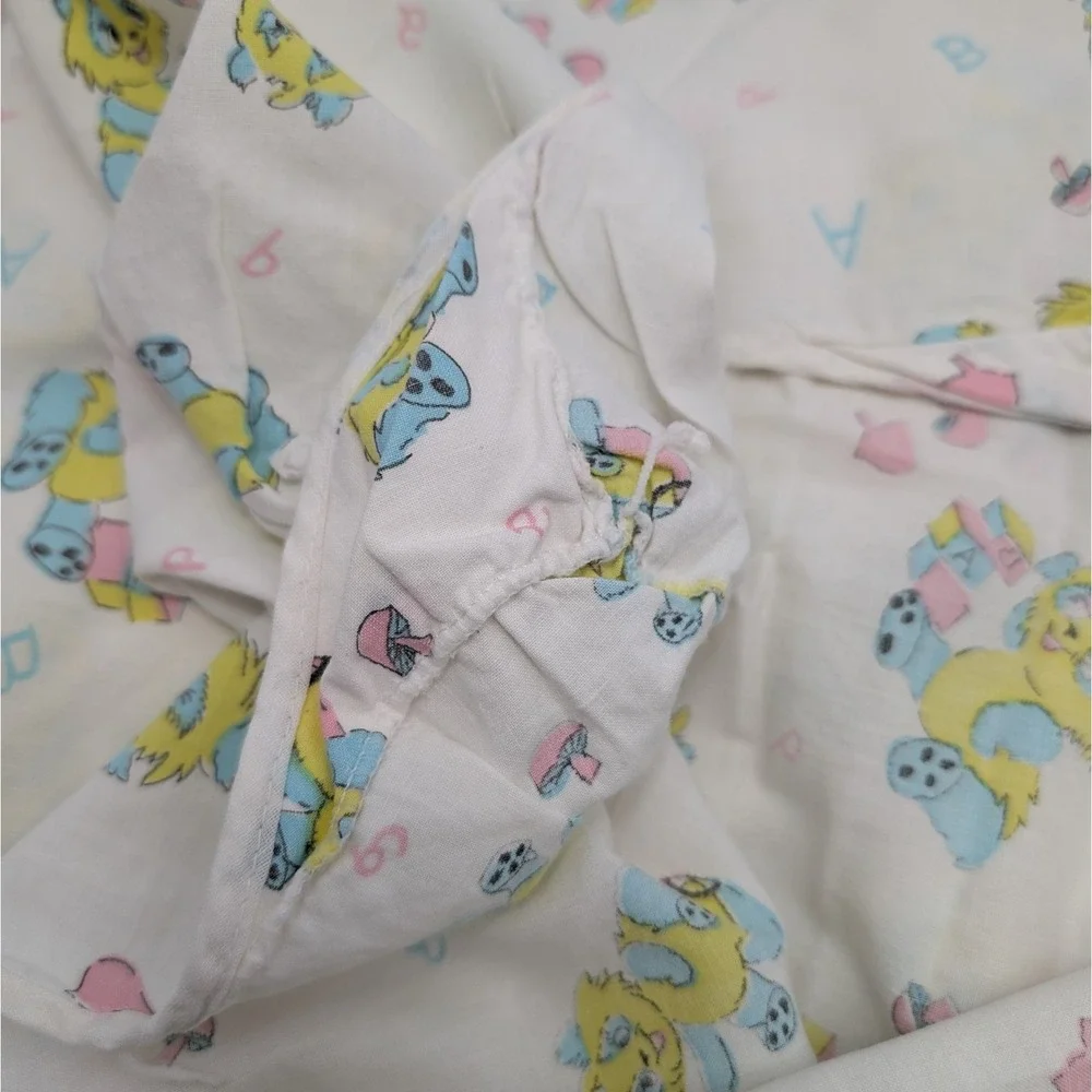 Vintage Fitted Crib Sheet Teddy Bears ABC Blocks Baby Nursery Bedding Neutral